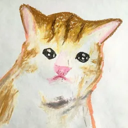 madsadcat studio logo: a painting of a sad orange-and-white cat