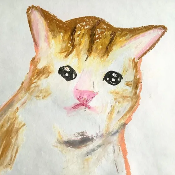 madsadcat studio logo: a painting of a sad orange-and-white cat